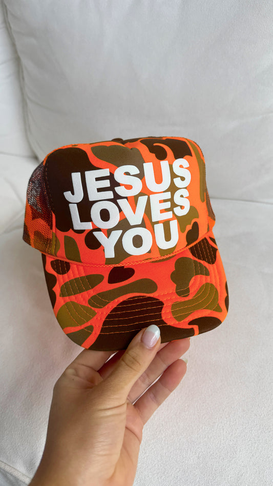 Jesus Loves You Hunting Camo Trucker Hat