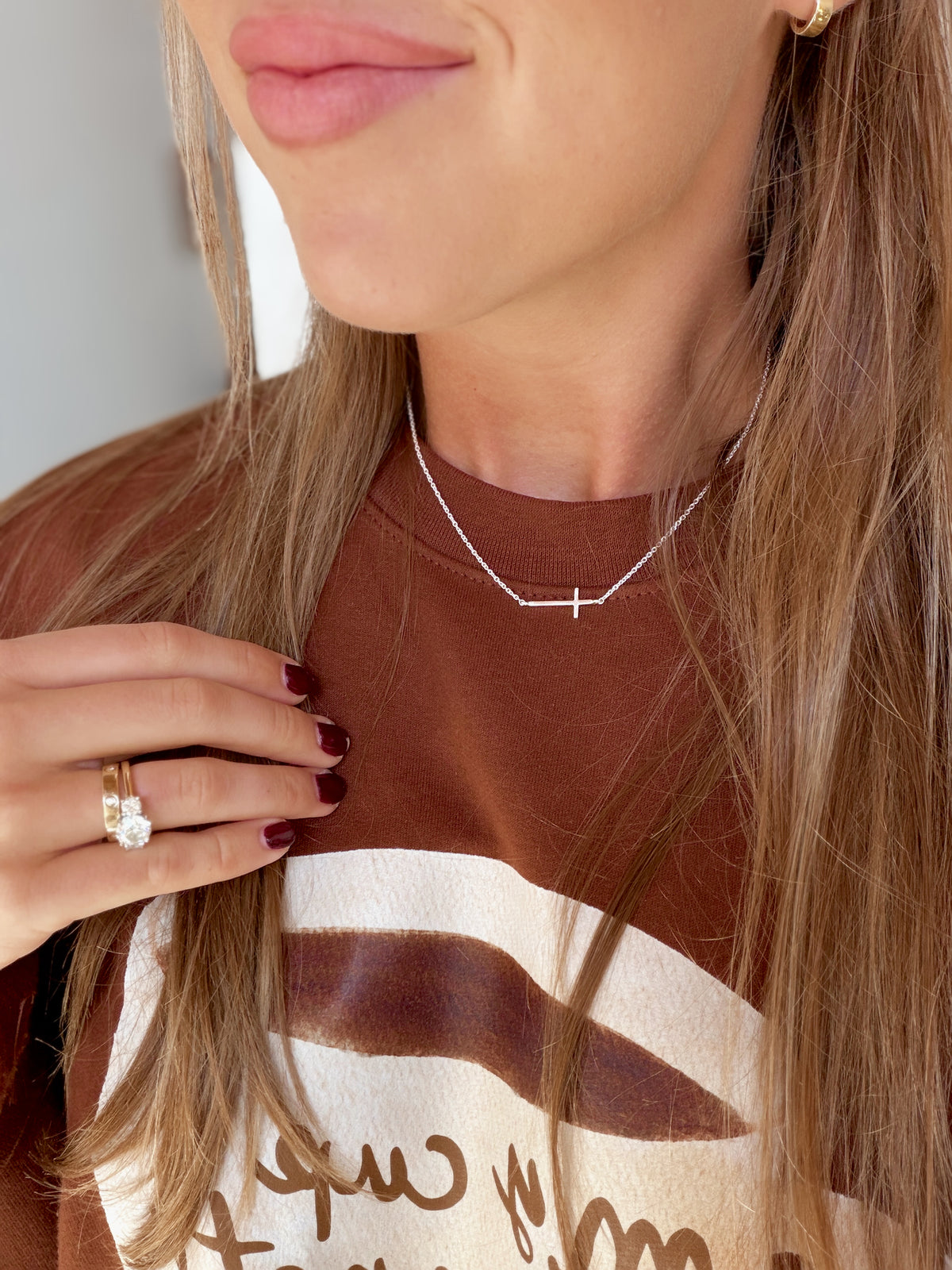 Dainty Sideways Cross Necklace