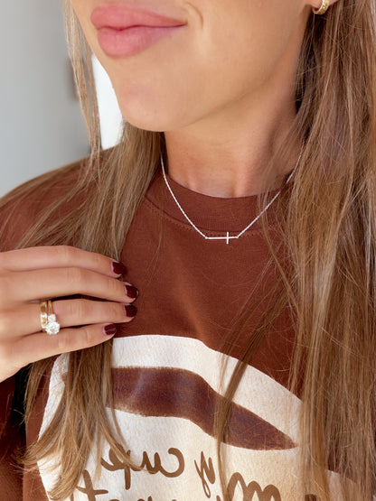 Dainty Sideways Cross Necklace