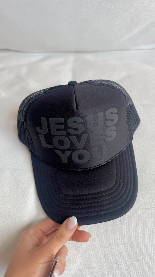 Jesus Loves You Black Trucker Hat