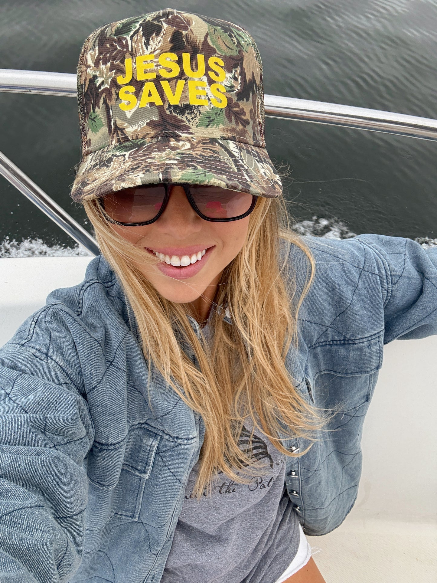 Jesus Saves Vintage Camo Trucker Hat