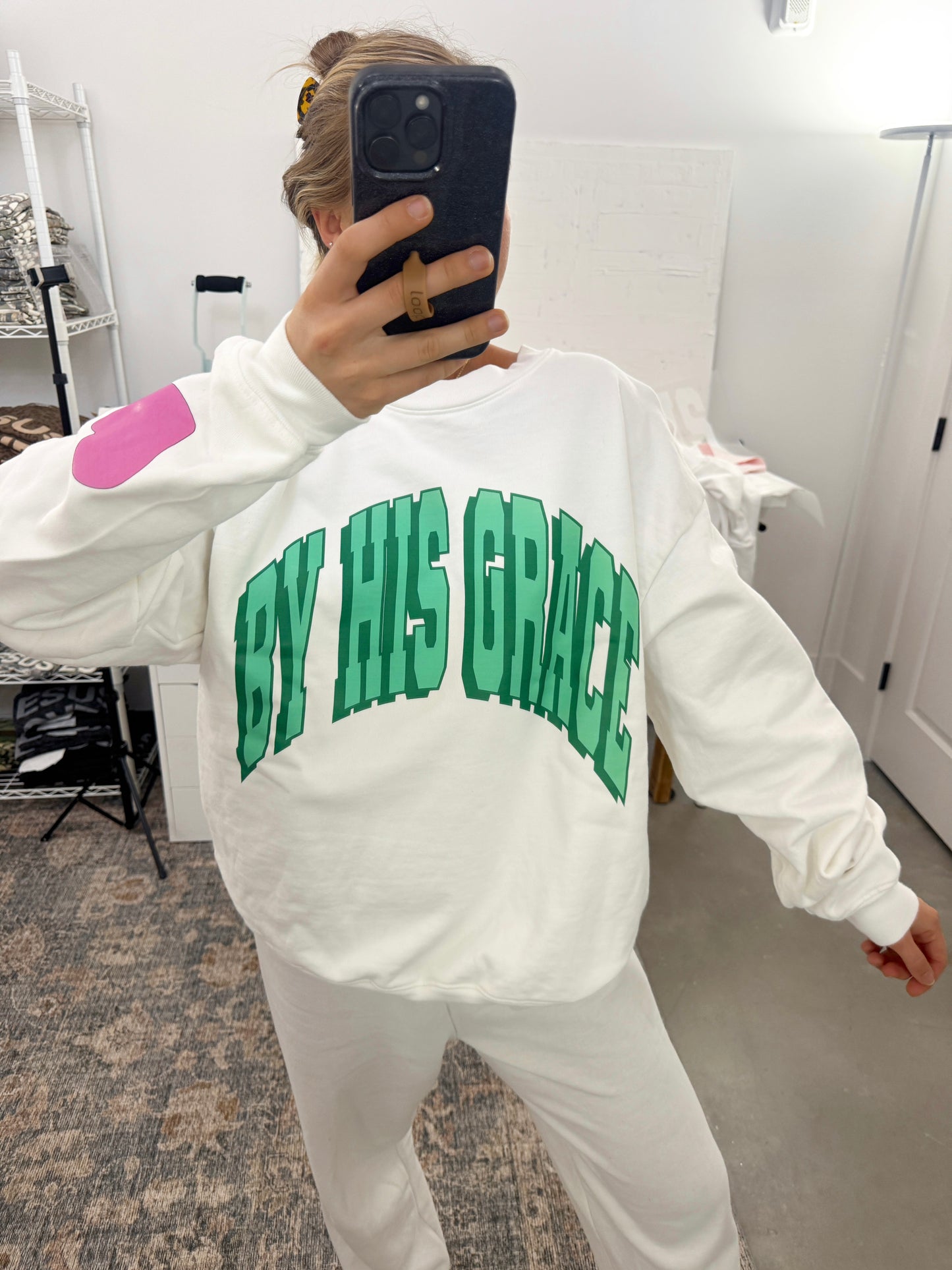 BHG Green Varsity Pullover with Heart Sleeve
