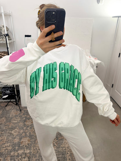 BHG Green Varsity Pullover with Heart Sleeve