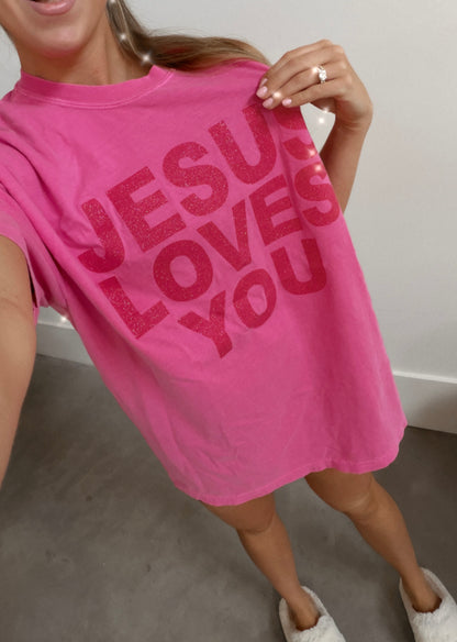 Glitter Jesus Loves You Tee