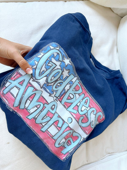 God Bless America Navy Comfort Colors Crewneck