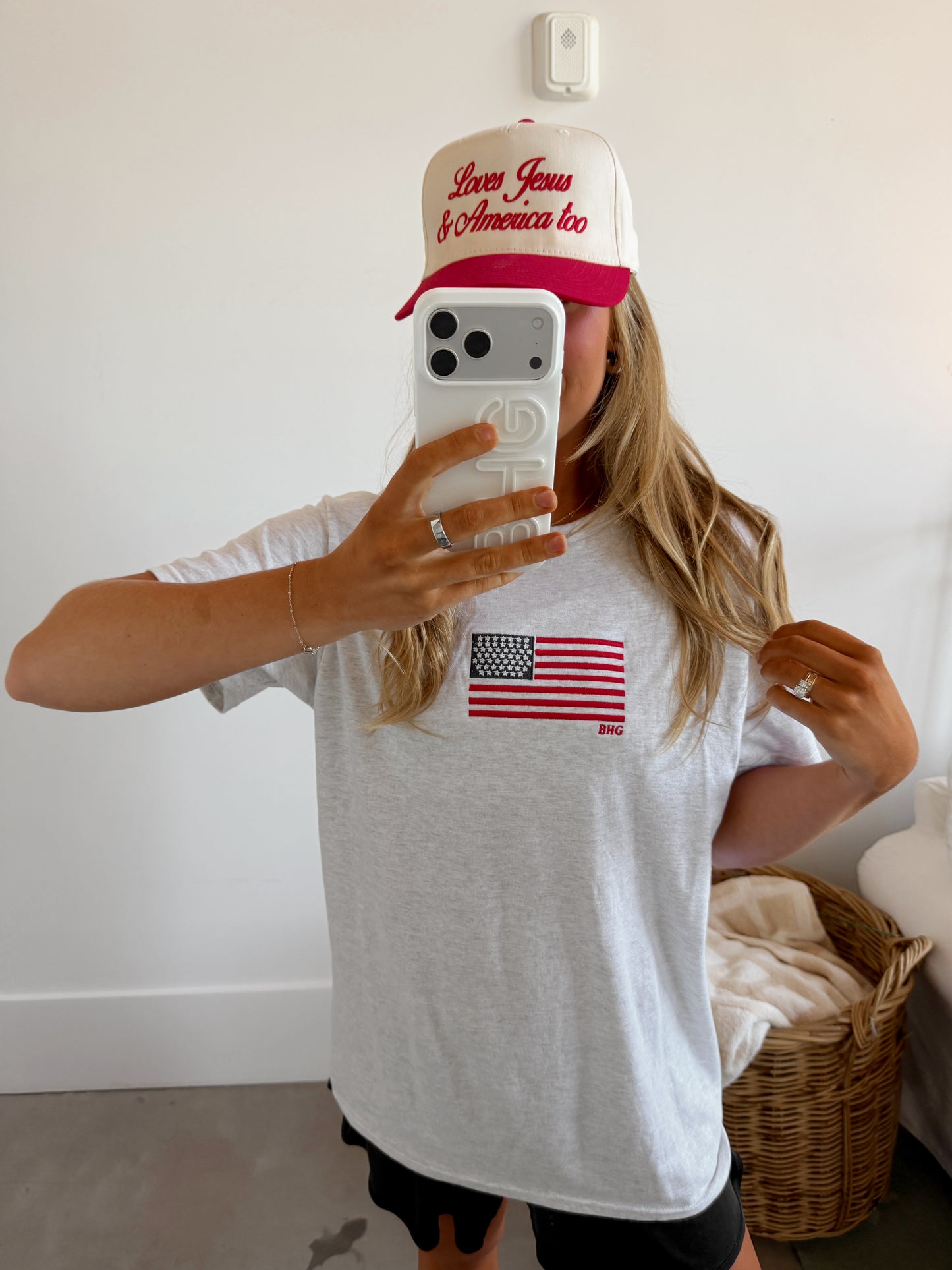 American Flag Embroidered T-Shirt