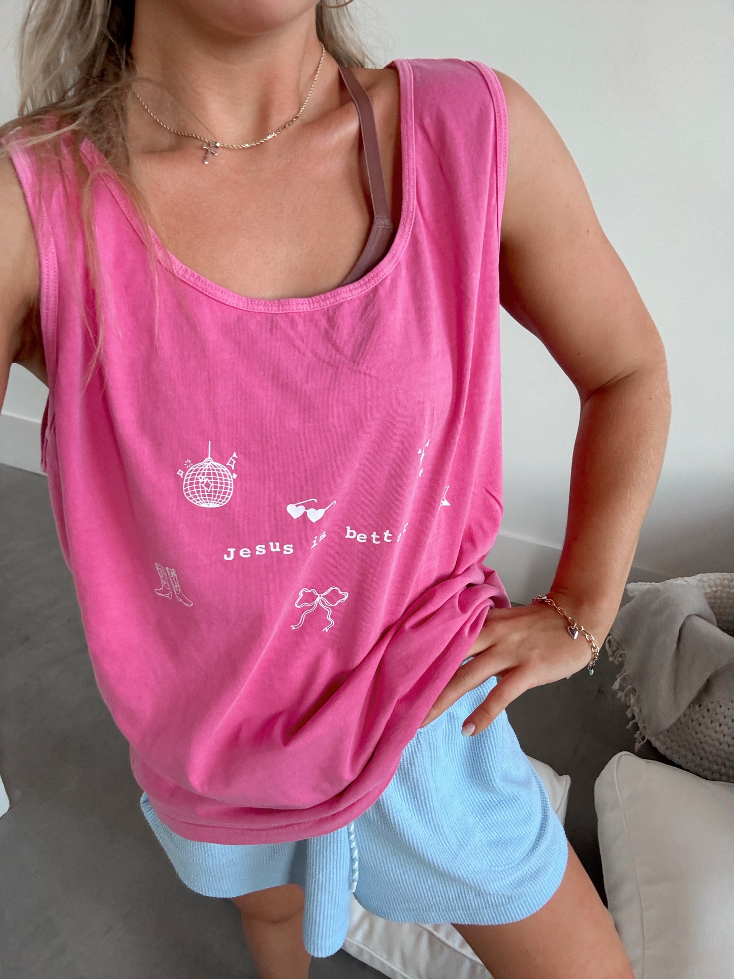 Jesus is Better Comfort Colors Tank - Crunchberry Pink