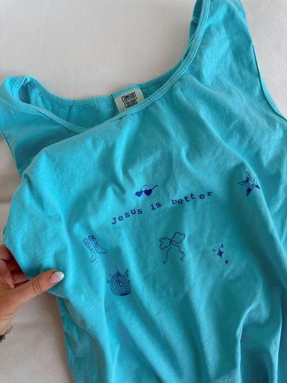 Jesus is Better Comfort Colors Tank - Ocean Blue