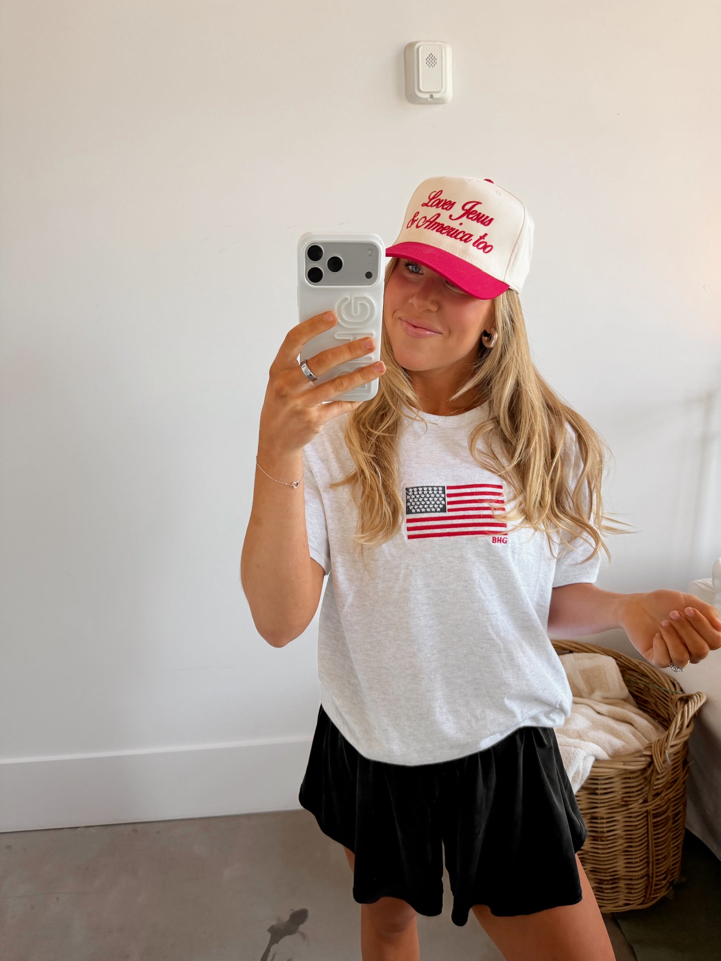 American Flag Embroidered T-Shirt