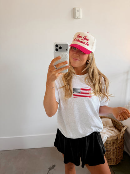 American Flag Embroidered T-Shirt