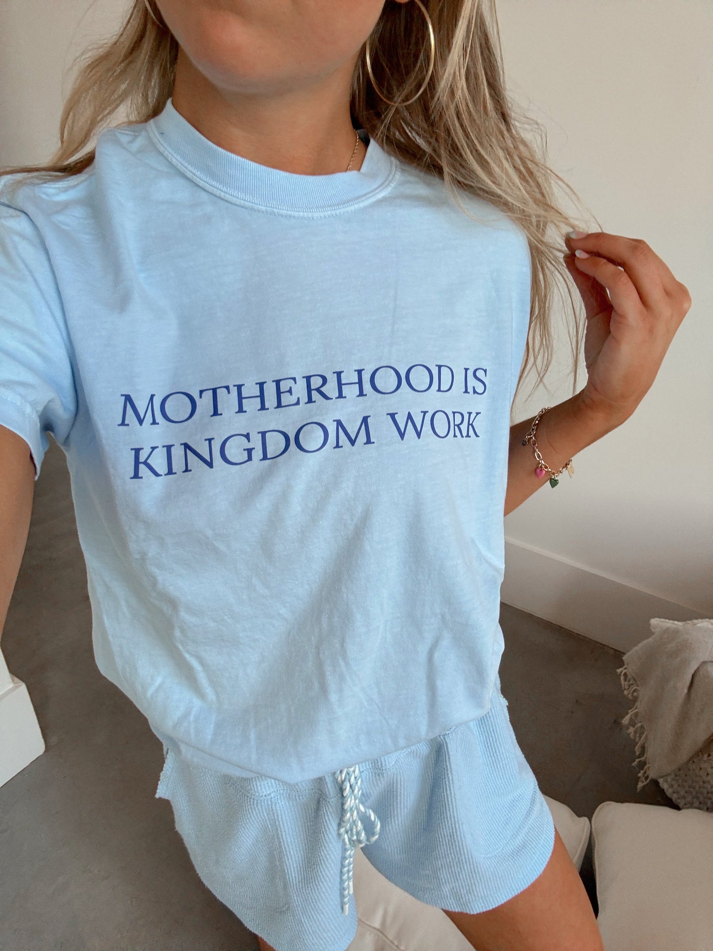 Motherhood is Kingdom Work Comfort Colors Tee - Baby Blue