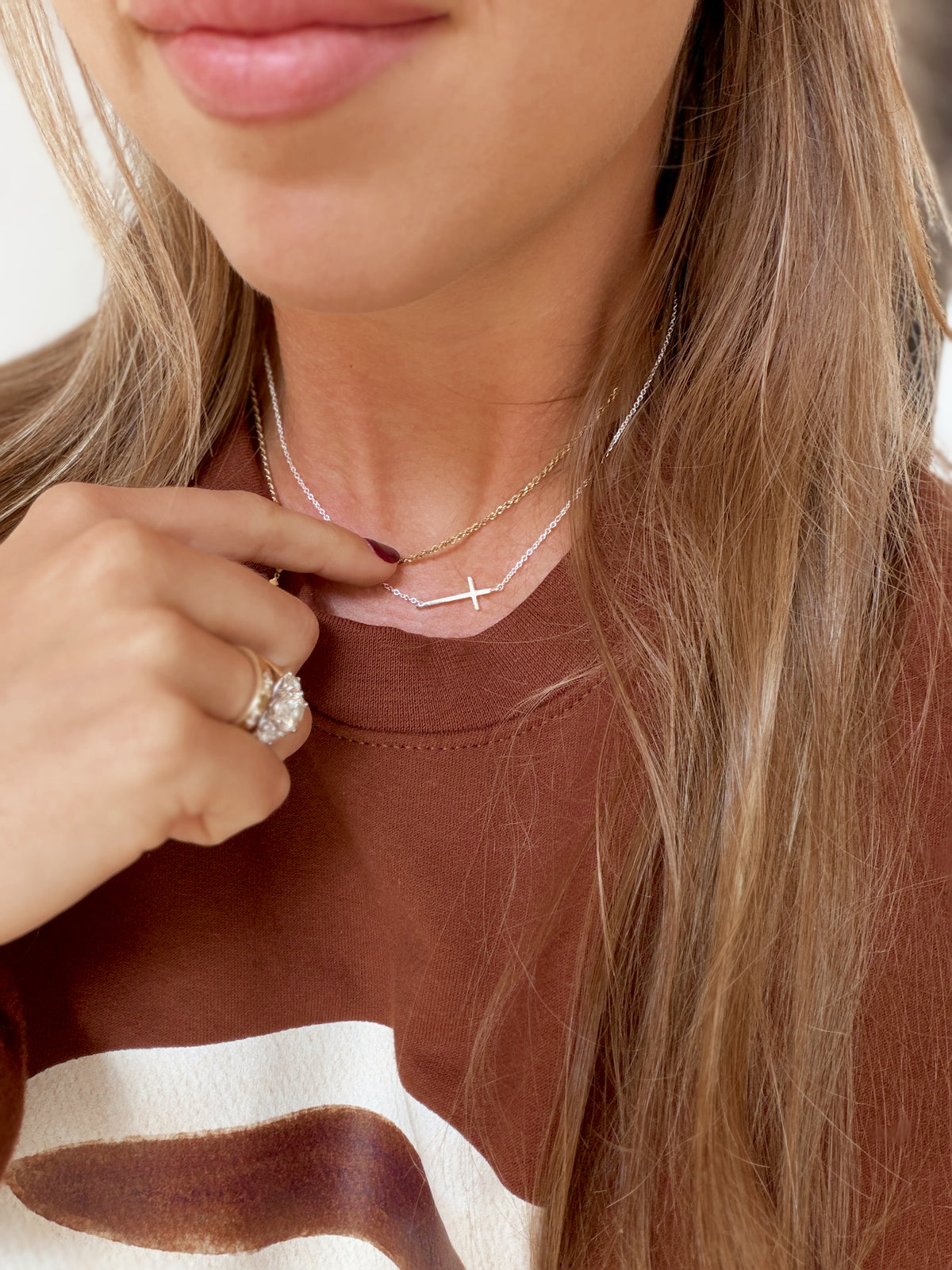 Dainty Sideways Cross Necklace