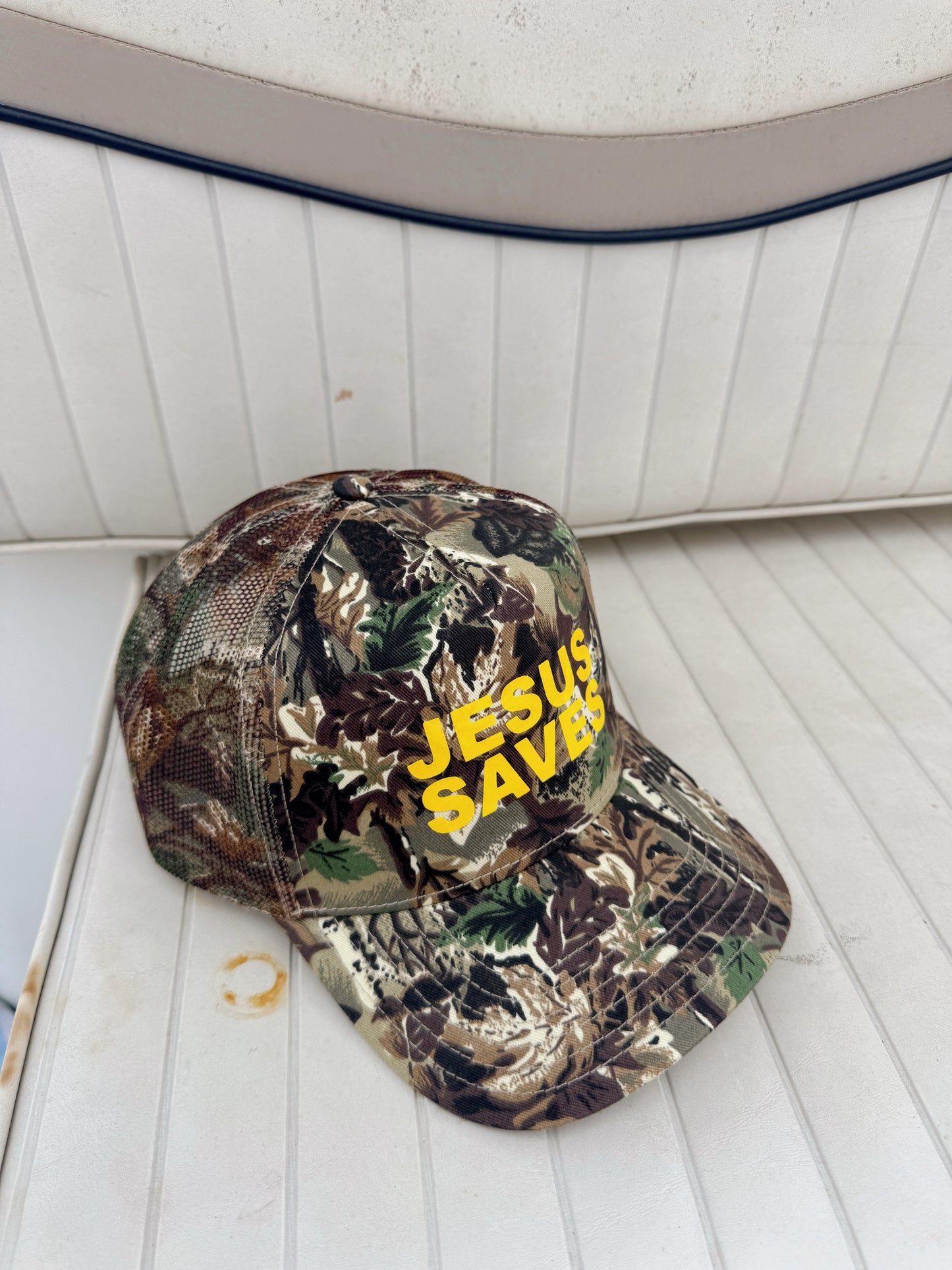Jesus Saves Vintage Camo Trucker Hat