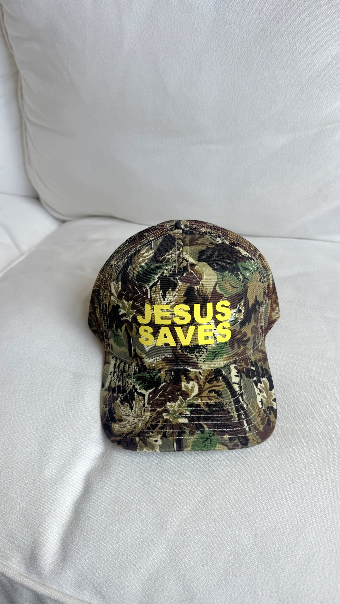 Jesus Saves Vintage Camo Trucker Hat