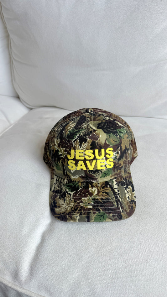 Jesus Saves Vintage Camo Trucker Hat
